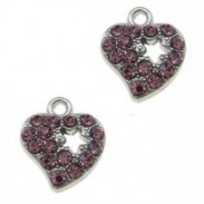 Metalen bedel Hartje met ster en strass - Antiek zilver pink